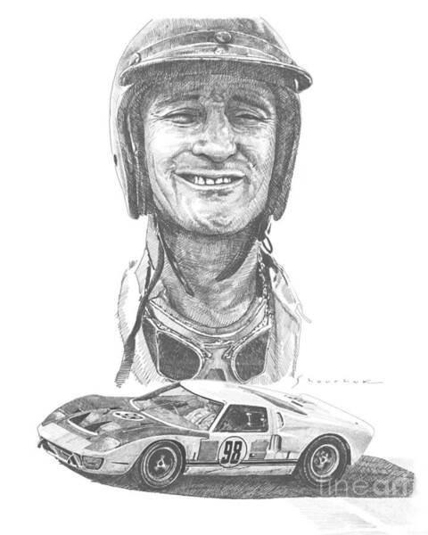 Wall Art - Drawing - 1966 Ken Miles Daytona #98 Ford GT 40 Winner by Yuriy Shevchuk