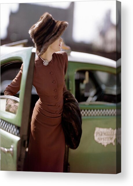 A Model Getting Out Of A Cab Acrylic Print