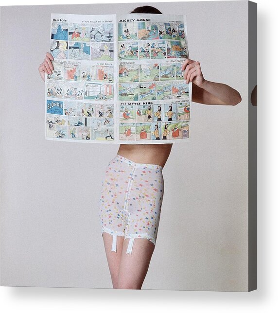 A Model Wearing A Girdle With A Comic Acrylic Print