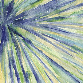 Abstract Watercolor Painting - Blue Yellow Green Starburst Pat by Beverly Brown