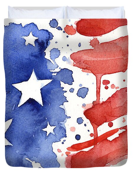 American Flag Watercolor Painting Duvet Cover