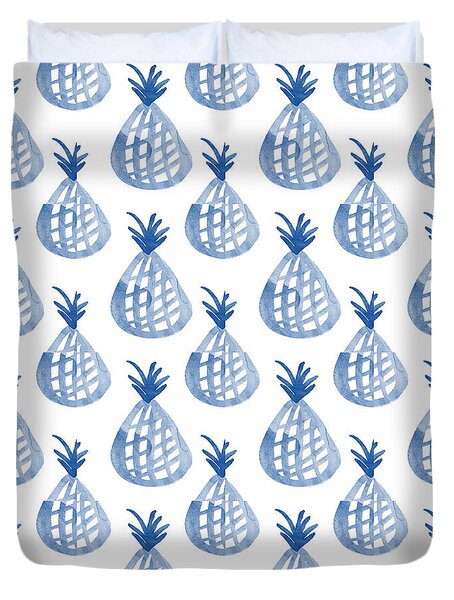 White And Blue Pineapple Party Duvet Cover