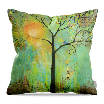 Hello Sunshine Tree Birds Sun Throw Pillow