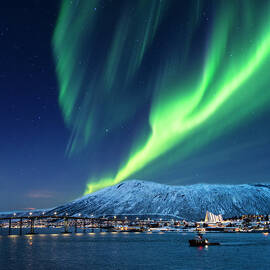 Aurora Borealis Over Tromso Port by Mike Hill