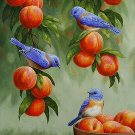 Bird Painting - Bluebirds and Peaches by Crista Forest