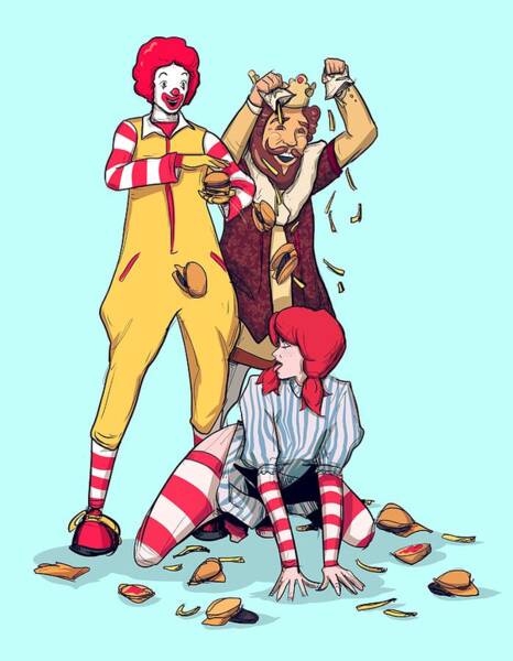 Wall Art - Drawing - Burgers and Fries by Ludwig Van Bacon
