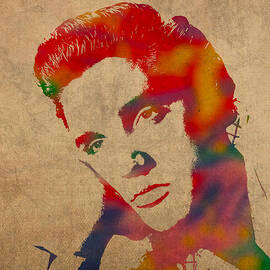 Elvis Presley Watercolor Portrait on Worn Distressed Canvas by Design Turnpike