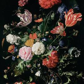 Flowers In A Glass Vase, Circa 1660 by Jan Davidsz de Heem