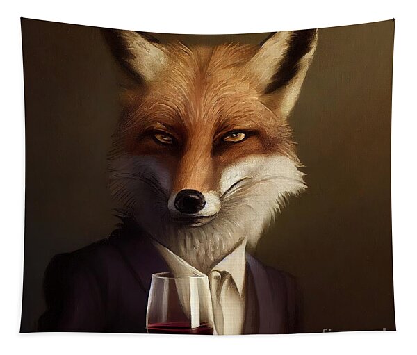 Fox Having Drink Tapestry