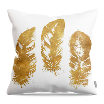Gold Feather Square Throw Pillow