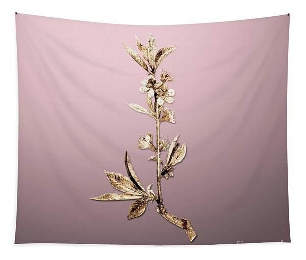 Gold Pink Flower Branch On Rose Quartz N.02768 Tapestry