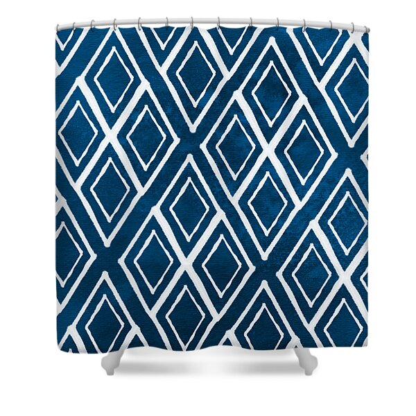 Indgo And White Diamonds Large Shower Curtain