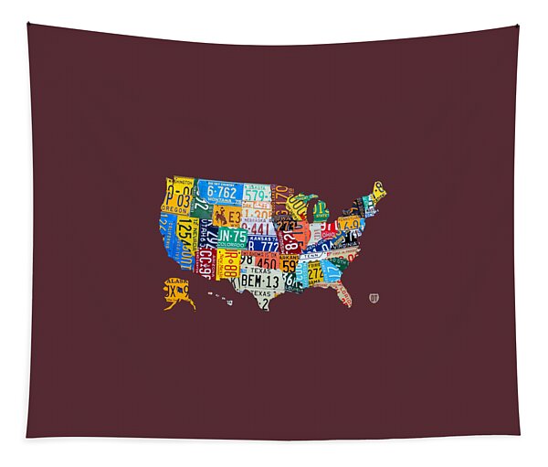 License Plate Map Of The United States Tapestry