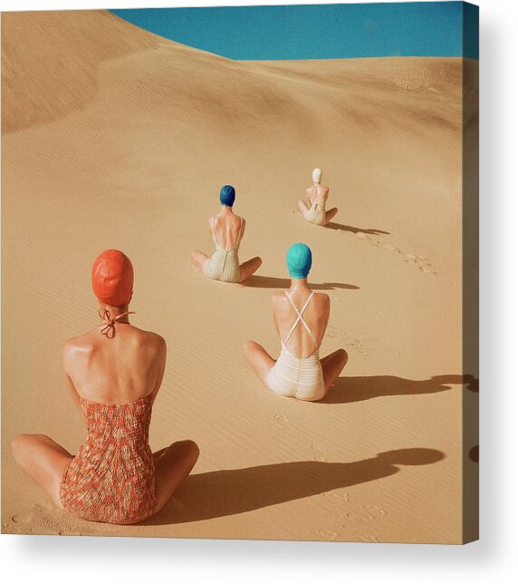 Models Sitting On Sand Dunes Acrylic Print