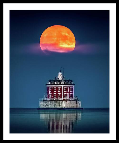 Moonrise At Ledge Light Framed Print
