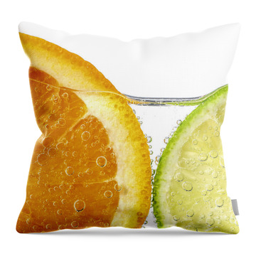 Orange And Lime Slices In Water Throw Pillow