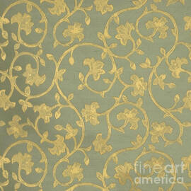 Painterly chenin gold damask on sage linen by Tina Lavoie
