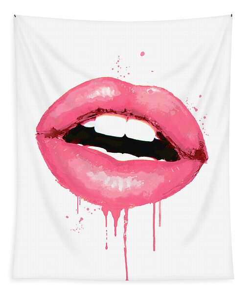Pink Lips Watercolor Artwork Kiss Print Fashion Poster Tapestry