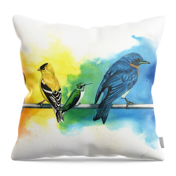 Rainbow Birds Throw Pillow
