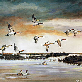 Redheads in Flight by Raymond Edmonds