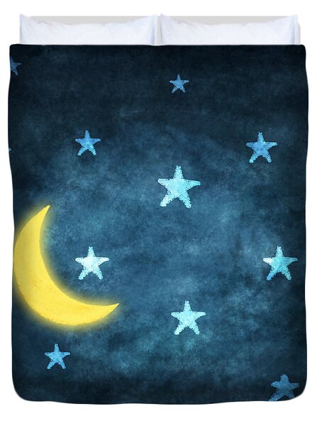 Stars And Moon Drawing With Chalk Duvet Cover