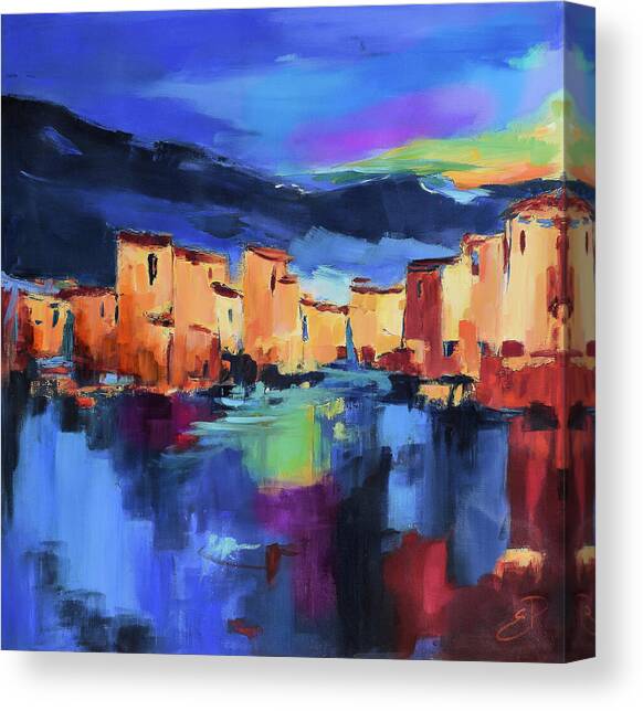 Sunset Over the Village Canvas Art Print by Elise Palmigiani