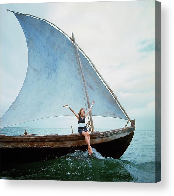 Veruschka Von Lehndorff Sitting On Edge Acrylic Print