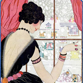 Vogue Magazine Cover Featuring Woman Looking Out Window at Snow by Helen Dryden