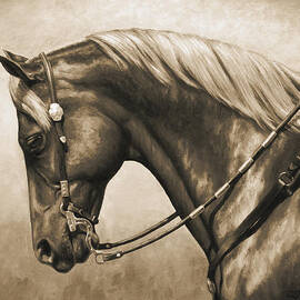 Western Horse Painting In Sepia by Crista Forest