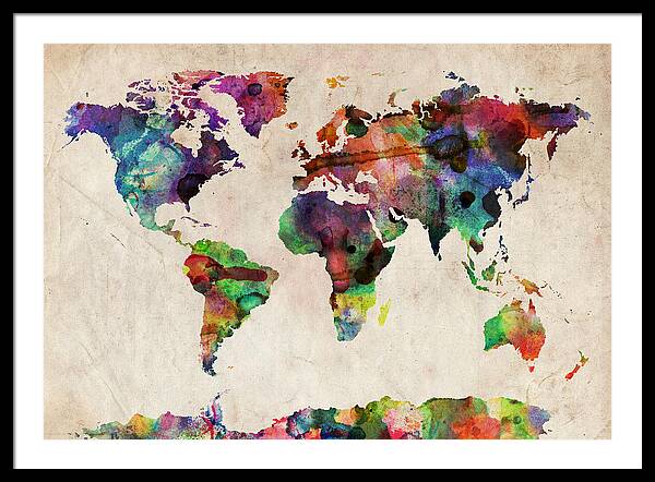 World Map Watercolor Framed Print